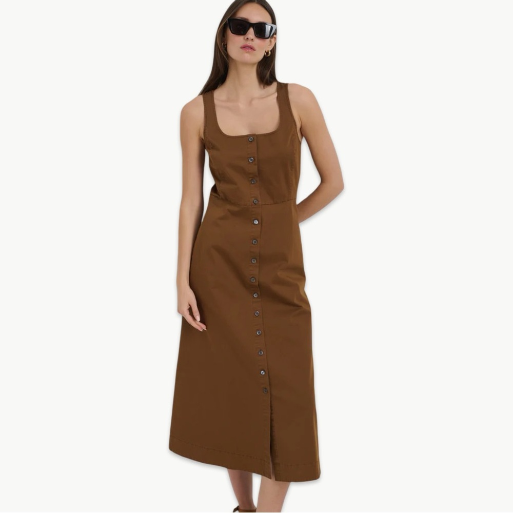 Alex Mill Piper Midi Dress Size Small Coffee Liqueur Brown Cotton Blend NWT
